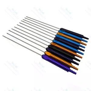 Liposuction Cannula Set Of 11 Pieces Fixed Aluminium Handle 25cm X 3mm