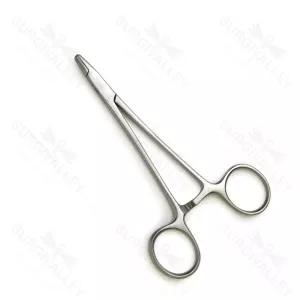 Derf Needle Holder Straight Short Serrated Jaws Interlocking Handles Stainles Steel