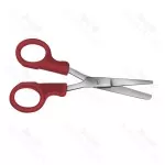 Nurses Bandage And Cloth Scissors Straight 145 mm Blunt Plastic Handles Red Non Sterile Reusable